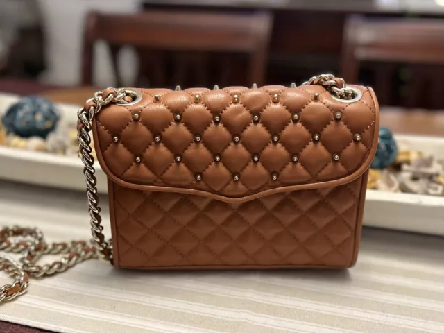 Rebecca Minkoff Quilted Mini Affair With Studs Crossbody Bag Cognac Gold