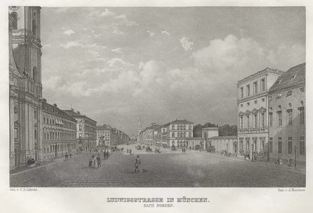 München / Ludwigsstrasse - Aquatinta von Meermann/Lebsché, um 1880