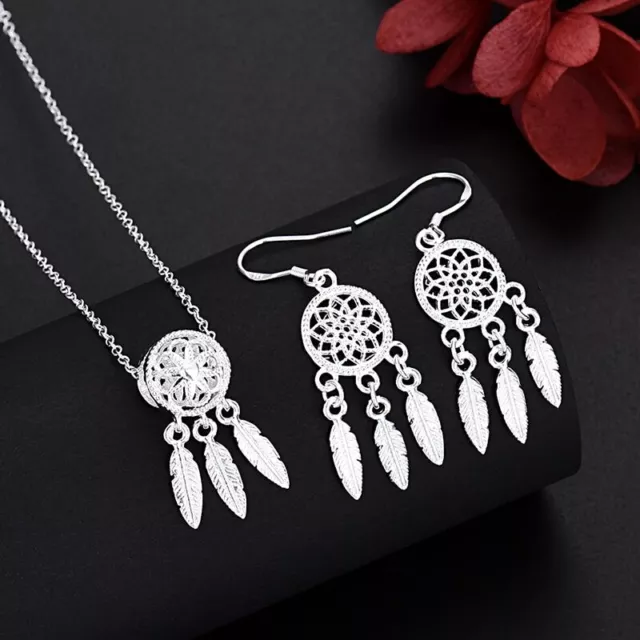 925 Sterling Silver Charm Necklace Earring Jewelry for Women Set Wedding TRENDY