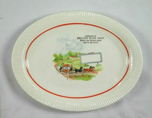 Vtg Adv Plate Nellie's Food Shop Notions Smoked Meats Chicago ILL 2462 w 46th Pl