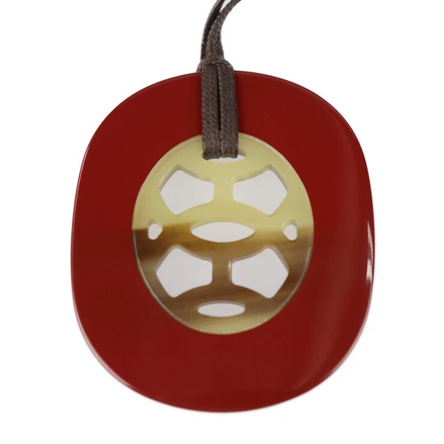 Hermes Lift Pm Necklace Buffalo Horn Lacquer Maroon Brown Pendant Genuine Guaran