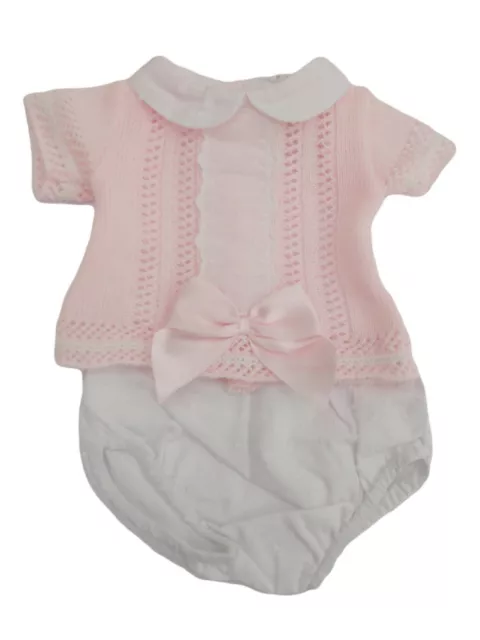 Baby girls knit top pants Spanish Romany pink lace knit ribbon set clothes
