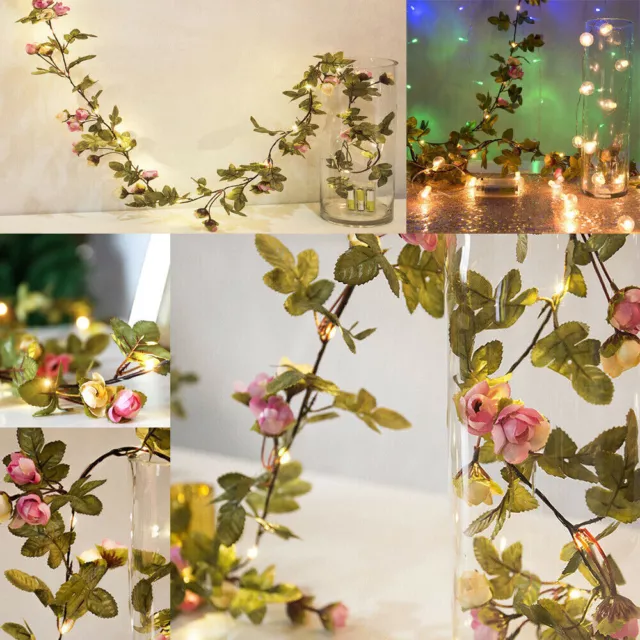 2M 20 LED Fairy Lights Rose Flower Garland Ivy Leaf String Wedding Party Decor