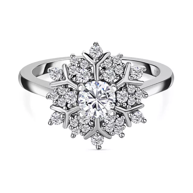 TJC 0.554ct Moissanite Cluster Ring for Women in Platinum Over Silver