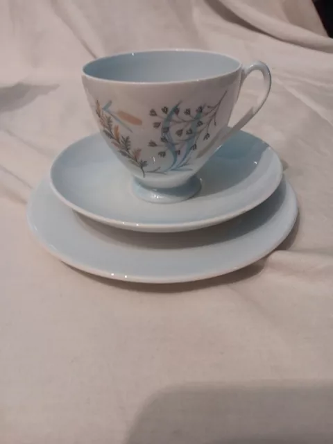 VINTAGE Queen Anne "Glade" English Bone China Trio Tea Set BLUE