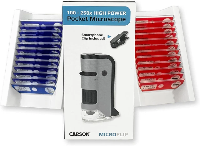 MicroFlip 100x-250x LED and UV Lighted Pocket Microscope with Flip Down Slide