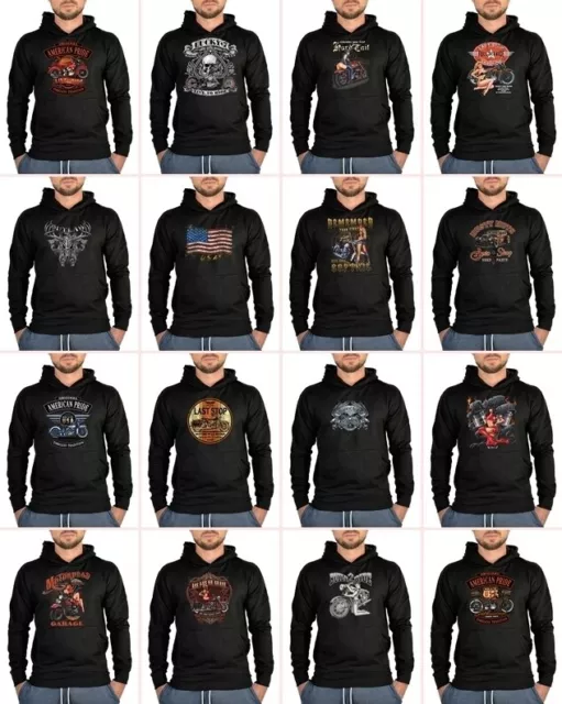 Biker Sweat-Shirt con Cappuccio Chopper Felpa Harley Sweater Uomo Felpa