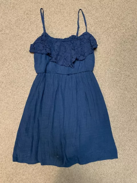 Iz Byer Womens Juniors Dress Navy Ruffle Sleeveless Sundress Short Size Xs