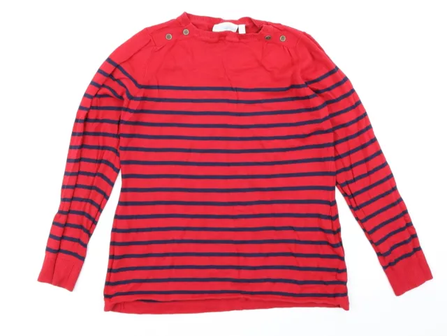 JoJo Maman Bebe Womens Red Crew Neck Striped Cotton Pullover Jumper Size M
