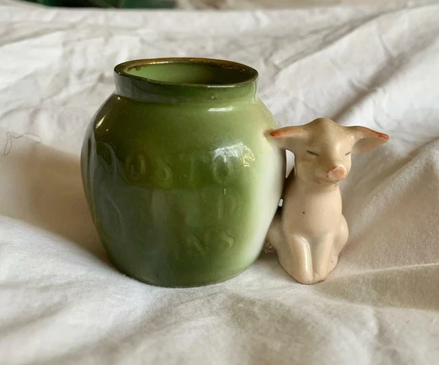 PIG BOSTON BAKED Beans Match Holder Vase c1900 Porcelain Germany Green