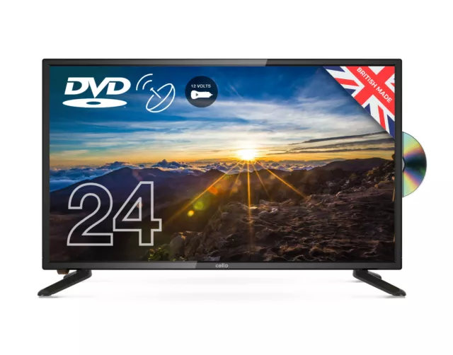 CELLO 24" inch 12v LED TV DVD FREEVIEW HD HDMI USB SAT CARAVAN TV - 12 VOLT