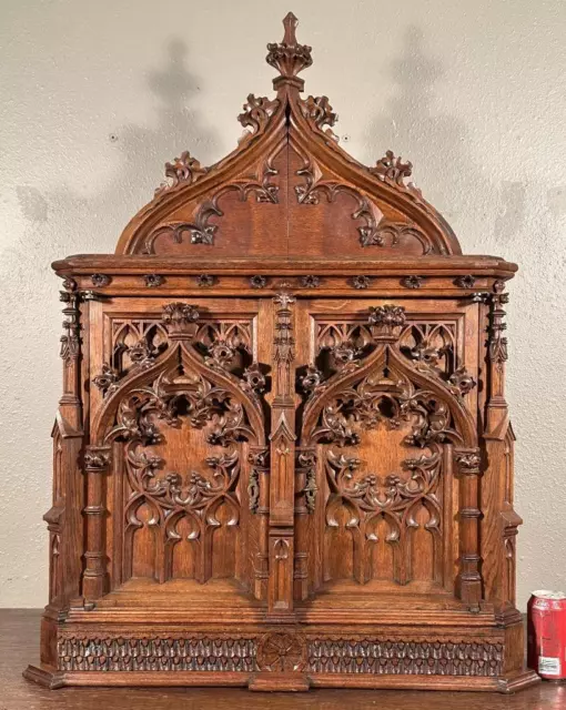 French Antique Oak Wood Gothic Revival Tabernacle/Shrine/Cabinet