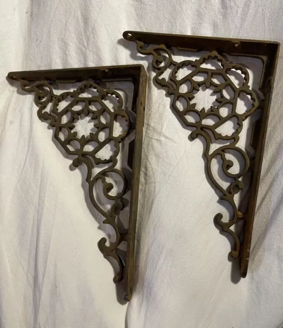 MATCHED PAIR Antique Victorian Cast Iron Wall Brackets bracket great surface