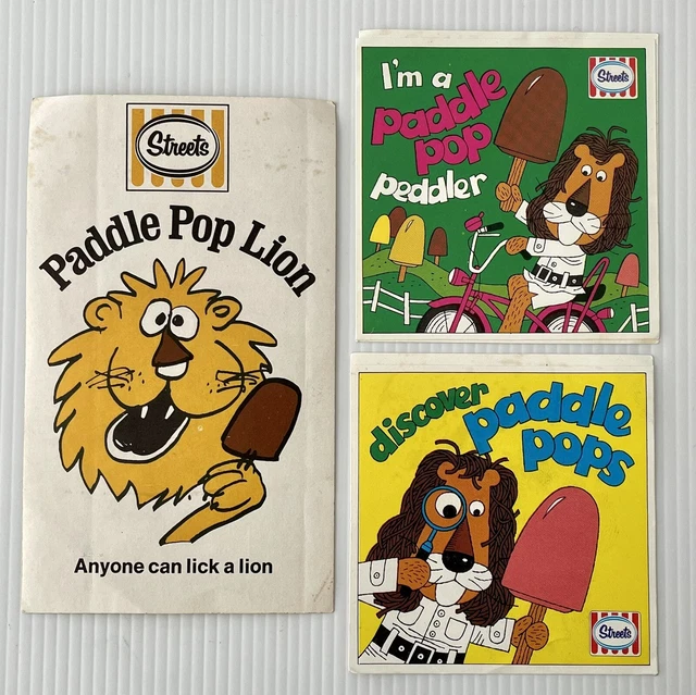 VINTAGE STREETS ICE Cream Paddle Pop Stickers x 3 Paddle Pop Lion