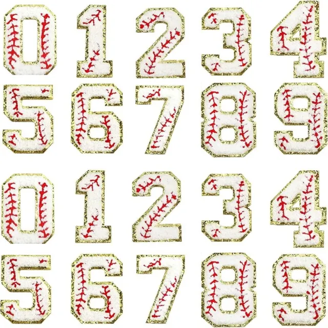 20Pcs Baseball Number Patches 3 inch Iron on 0-9 Number  Jackets Clothing