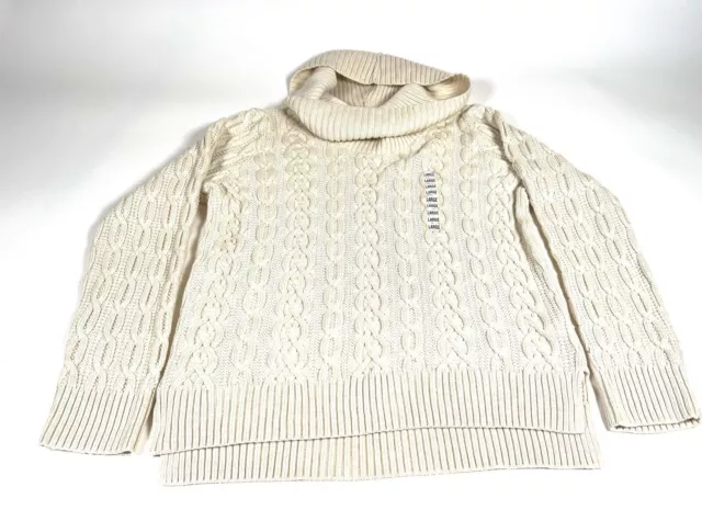 Jeanne Pierre Cream Cotton Cable Knit Turtleneck Sweater Women’s Size L - NWT