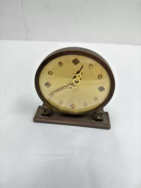 Vintage Luxor Swiss Made 8 Day Mantle Desk Clock Brass Gold Tone Works