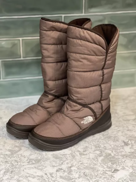 Women’s North Face Pull On Boot Brown Quilted Insulated Size 10 Ice Pick Bottom