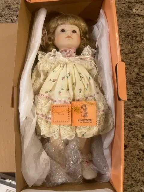 Large Kingstate Porcelain, Hand-Painted Vintage Doll "Jessie" with tags and box