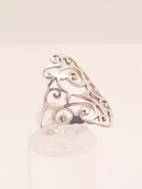 Fabulous Art Nouveau Openwork Wide Ring 925 Silver Size O~O1/2 Wght 2.80g #20186