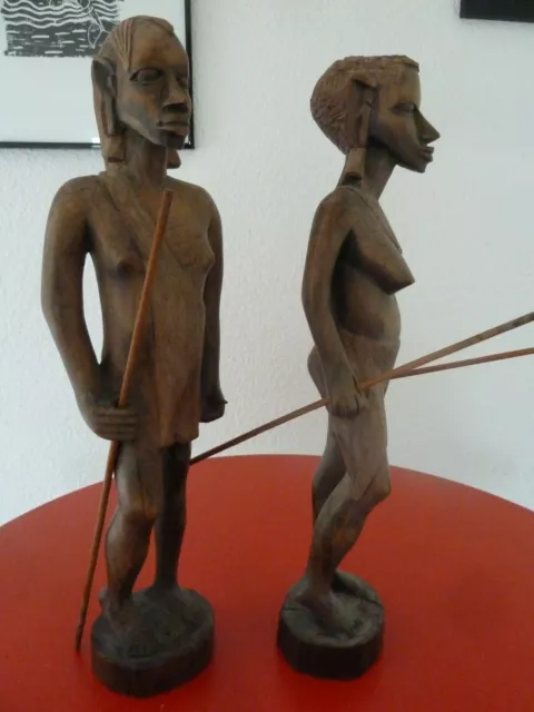 Paire De Sculpture Sur Bois Africain Personnages Couple