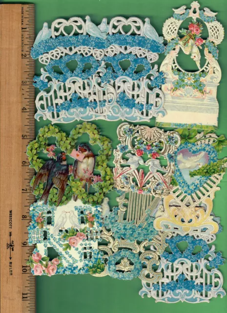 Victorian Die-Cut Medium Scrap - Doves - Birds - Lot Of 9 Pieces