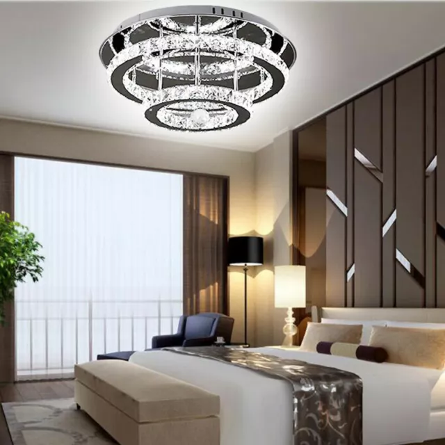 Modern Crystal LED Ceiling Light Flush Chandelier Pendant Lamp +Remote Bedroom