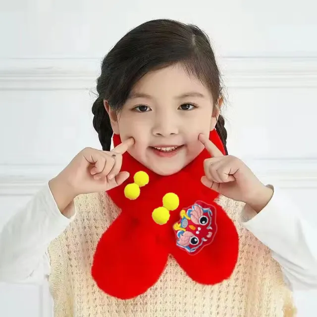 Dragon Year Red Color Plush Scarf Child Cute Girl Winter Thick Warm Neck RiK_