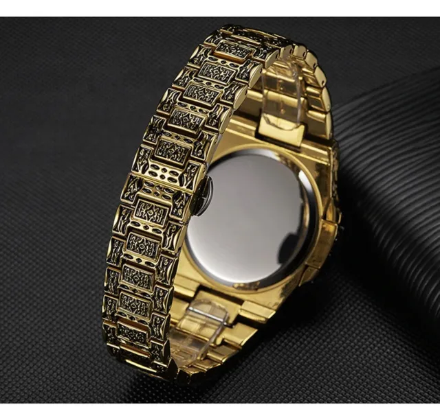Fashion quartz watch men Brand ONOLA luxury Retro golden stainless steel watch 3