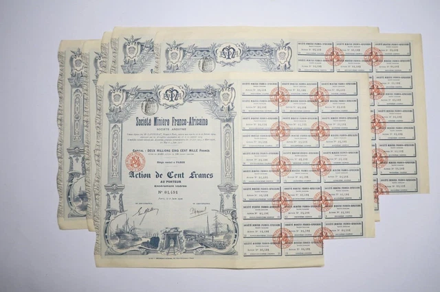 Societe Miniere Franco Africaine Action De 100 Francs 1910 X 7 Actions