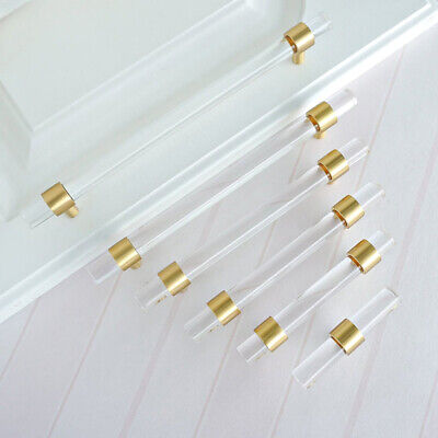 Brushed Brass Clear Acrylic Drawer Pull Dresser Knob Pull Cabinet Door Handle
