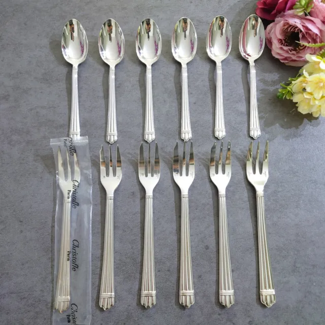 12pcs Christofle Aria Silverplate Flatware Cake Fork Coffee Spoon Excellent