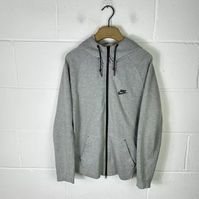 Nike Hoodie Mens Medium Grey Tech Fleece Sweatshirt Swoosh Full Zip Jumper