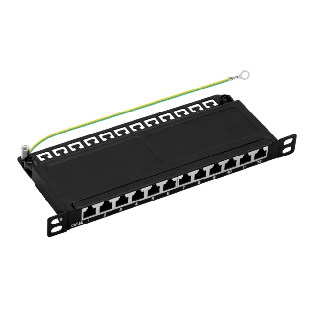 10 " Patchpanel Cat6A 500MHz 12-Port 0,5HE RJ45 Protégé Noir 10GB ProfiPatch