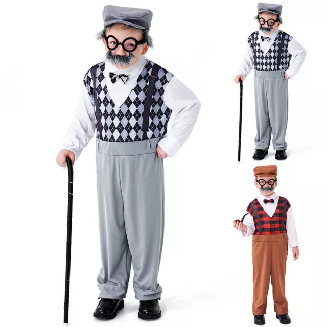 Kids Boys Grandpa Little Old Man Cosplay Costume Set 100 Days School Book Week