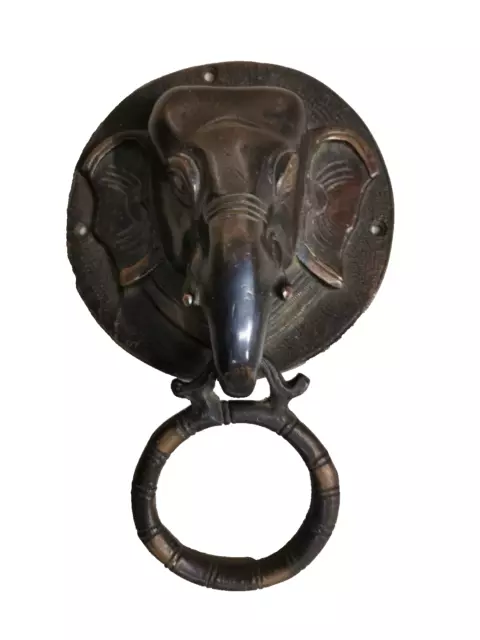ancien Heurtoir de porte / Poignée de coffre en BRONZE , Tête d ELEPHANT
