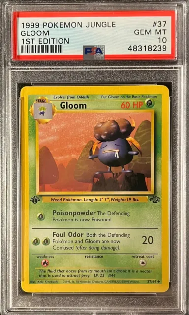 1st Edition Jungle Gloom Pokemon Card None Holo PSA 10 Gem Mint
