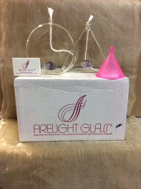 Firelight Handblown-Set Of 2-Clear Glass Oil Candles-Circle & Triangle-#316-NEW!