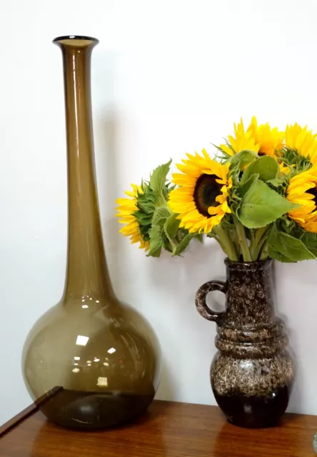 Huge vintage Italian mid-century art glass brown vase - 1960s / 70s