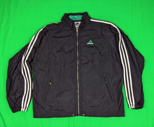 Vintage Adidas Windbreaker Soccer Jacket Men's Size Large Black Green 90s Boxy