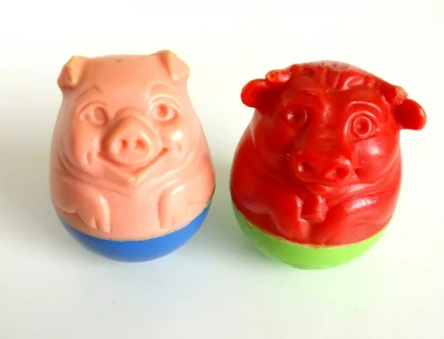 Vintage Weebles Airfix Wobble Toy Figure 1970s Percy Pig And Clara Cow Farm Set