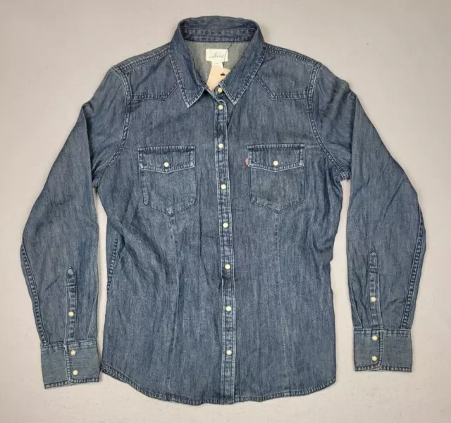 Levis Pearl Snap Shirt Women's Large Denim Long Sleeve Collared NWT