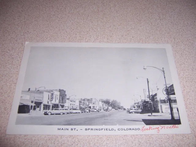 1950s MAIN STREET SCENE, SPRINGFIELD COLORADO VTG LINEN POSTCARD