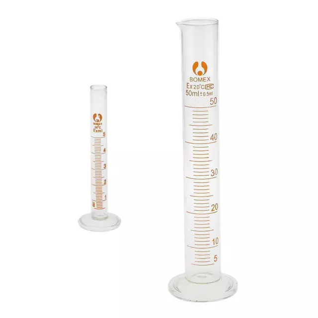 2Pcs Glass Measuring Cylinder Chemistry Lab Measure Graduated 5ml and 50ml