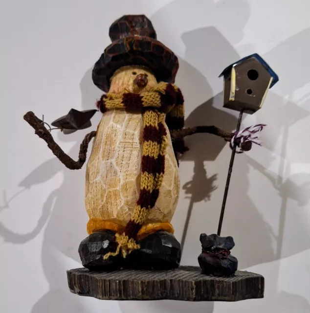 Folk Art Snowman With Birdhouse & Star Christmas Decoration