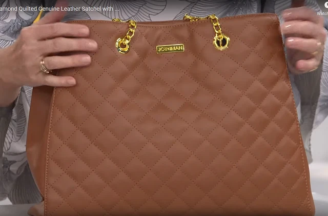 JOY & IMAN Diamond Quilted Genuine Leather Satchel with RFID Cognac
