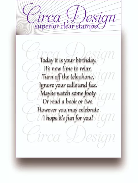 Clear Unmounted Male Birthday Verse Sentiment Rubber Stamp. BDVS72