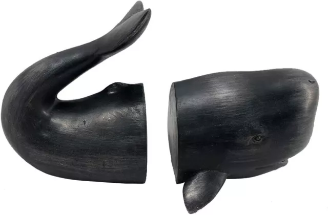 Comfy Hour Under The Sea Collection Black Whale Art Bookends, Solid Heavy Weight