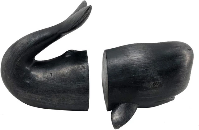Comfy Hour Under The Sea Collection Black Whale Art Bookends, Solid Heavy Weight