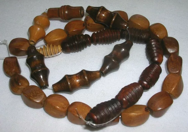 32 Assorted Wooden Beads Variety Spindle Turned Twist Some Vintage Czech